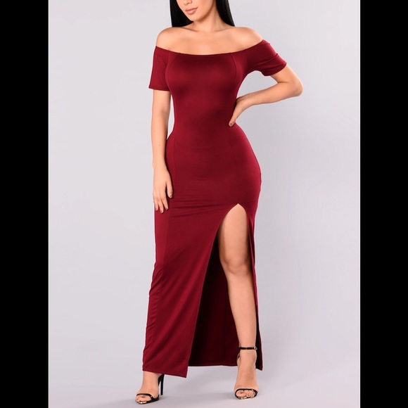 Dresses & Skirts - Fashion Nova off the shoulder bodycon red maxi